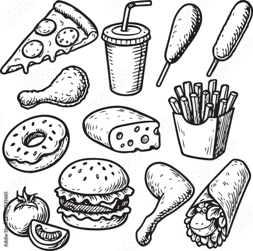 fast food hand-drawn set vintage