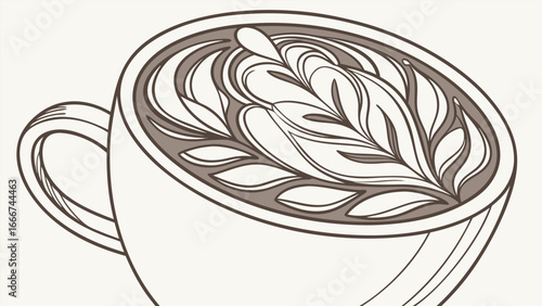 Close up of a coffee cup with latte art beverage drink