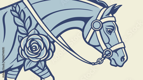 Close-up of a Horse Head with Harness and Rose Decoration