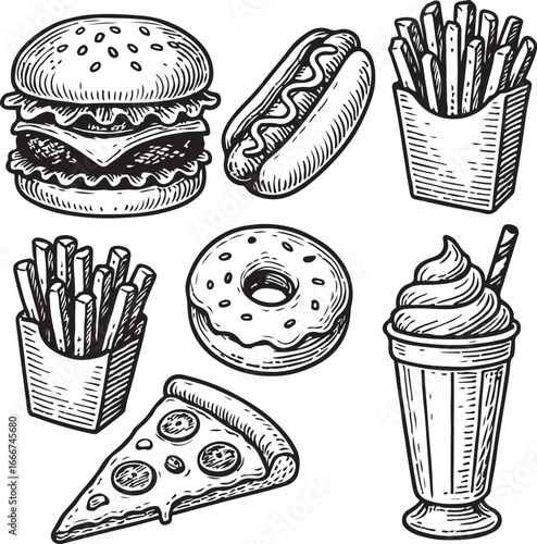 fast food hand-drawn set vintage
