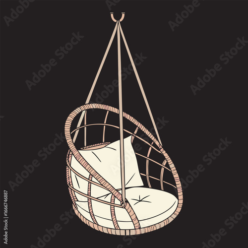Print Wicker Swing Chair with Cushion for Garden or Patio