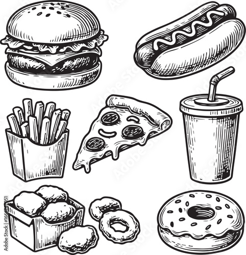 fast food hand-drawn set vintage