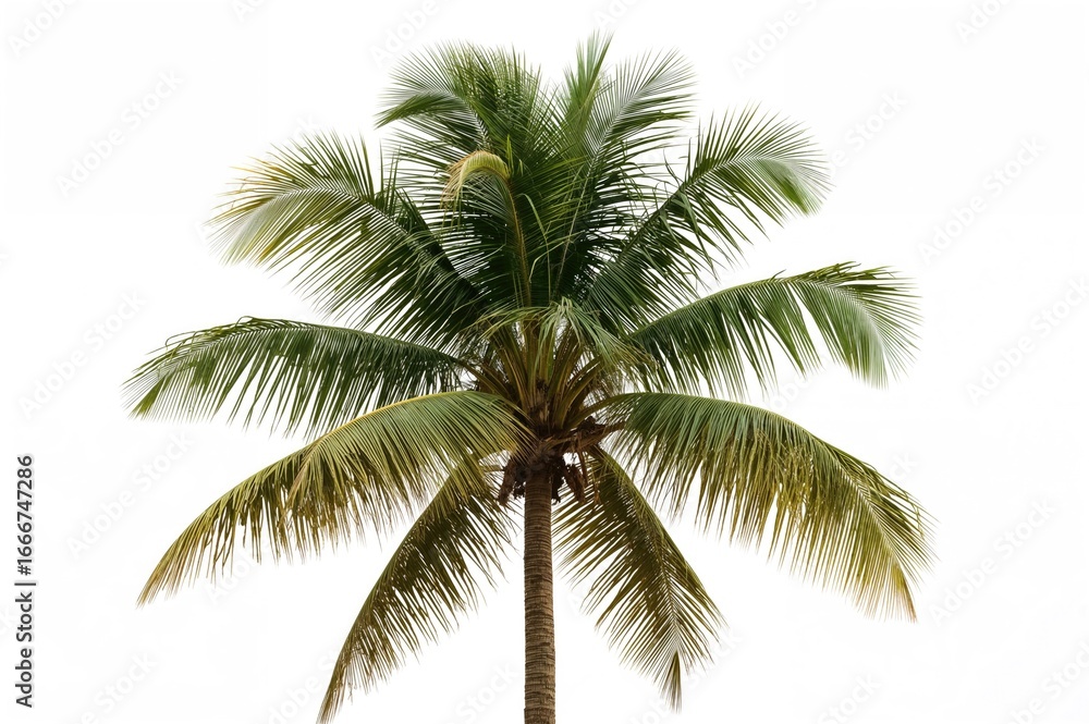 Fototapeta premium Digital illustration of a coconut palm on a white backdrop