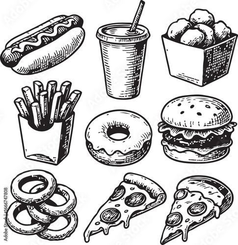 fast food hand-drawn set vintage