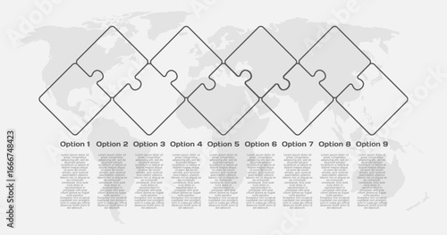 Nine steps line infographic, puzzle diagram
