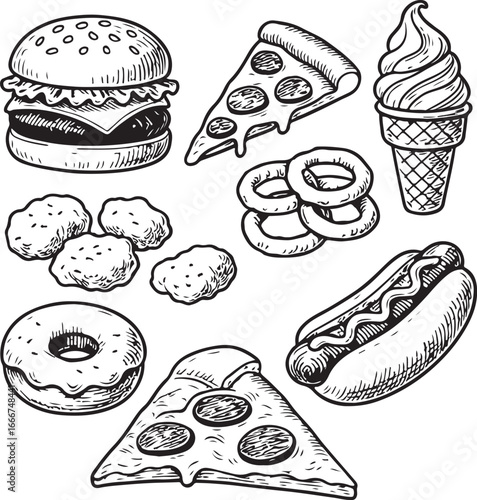 fast food hand-drawn set vintage