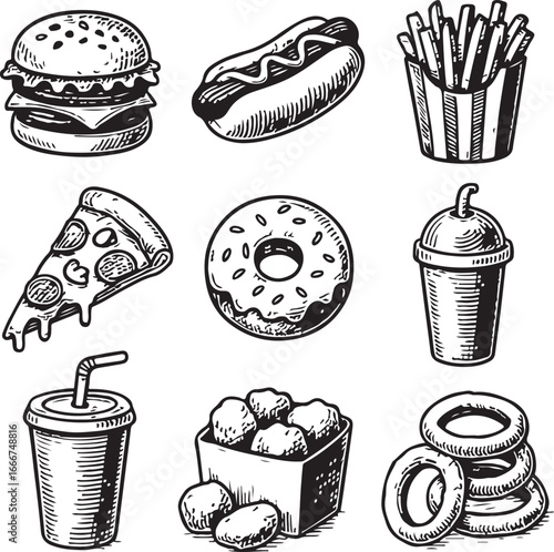 fast food hand-drawn set vintage