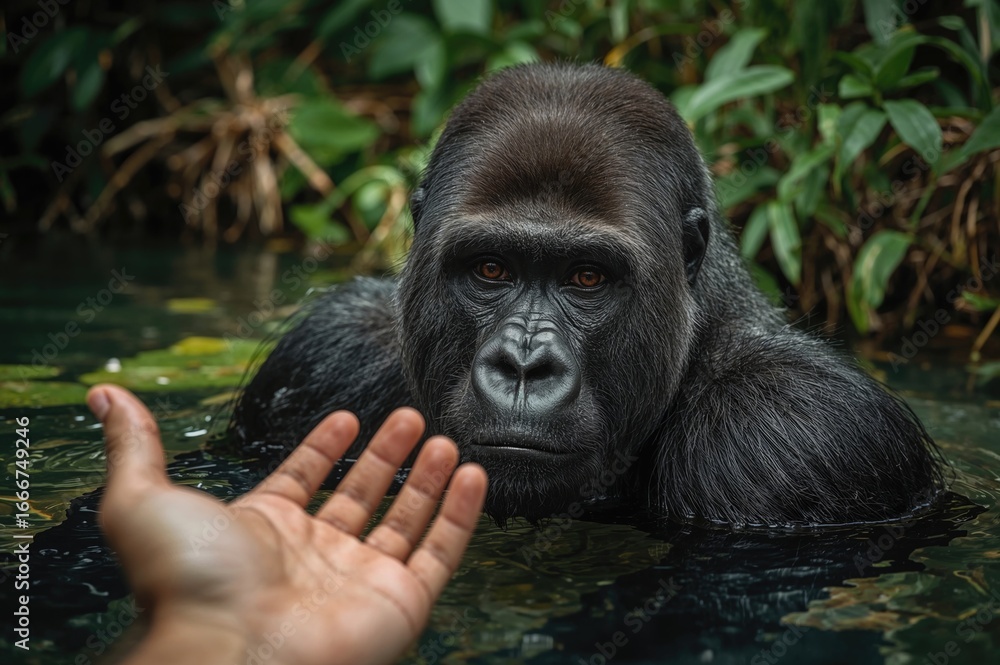 Fototapeta premium Detailed view of a ground-dwelling gorilla