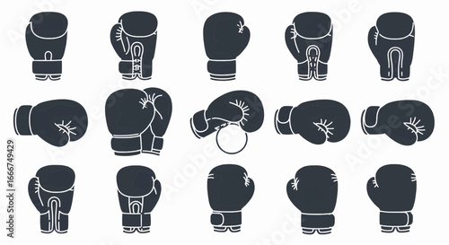 Set of boxing gloves from various angles, a classic symbol of combat sports and training