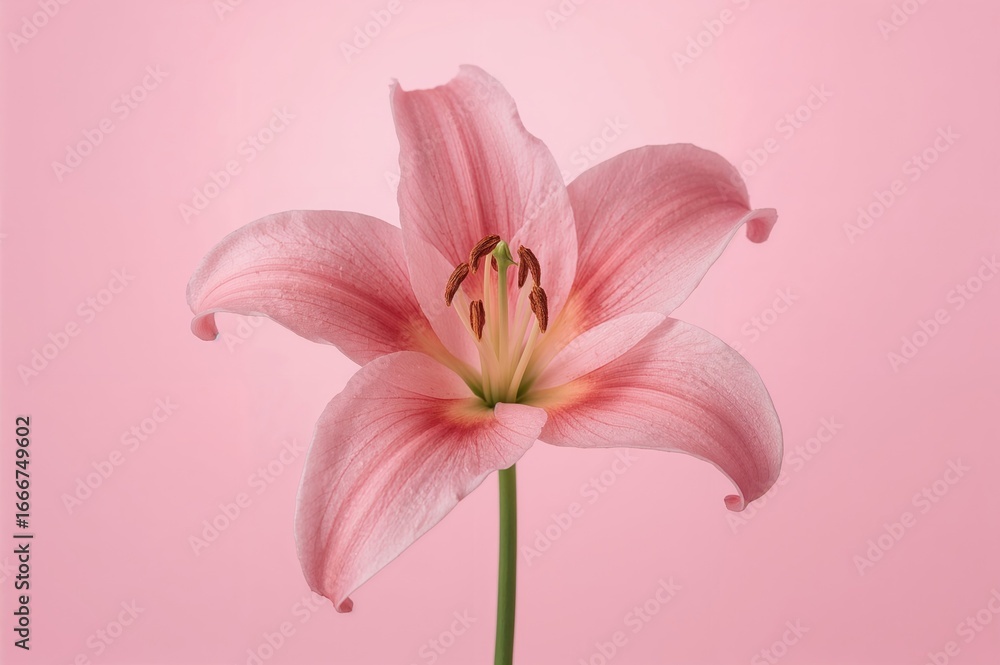 Naklejka premium Detailed View of a Pink Lily Against a Pink Backdrop