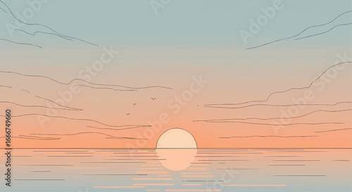 Serene Sunset Over the Calm Ocean A Beautiful Landscape of Tranquility and Peace
