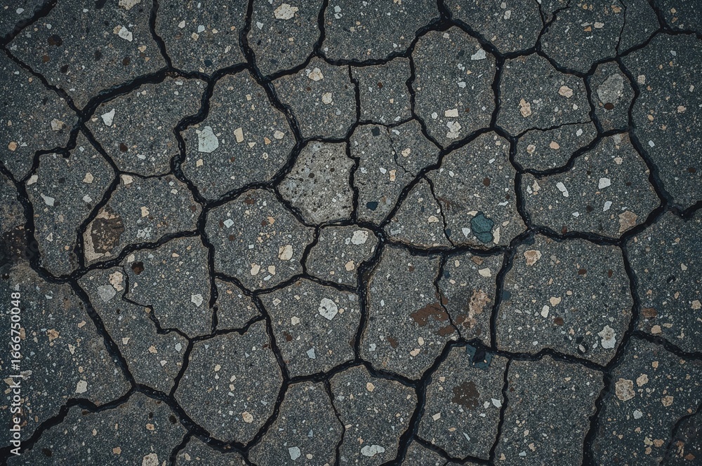 Obraz premium Broken asphalt pavement surface texture from above
