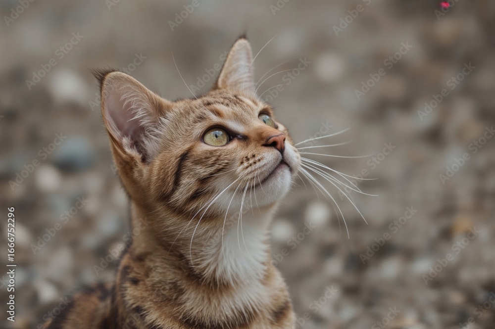 Fototapeta premium Adorable spotted feline gazing upwards