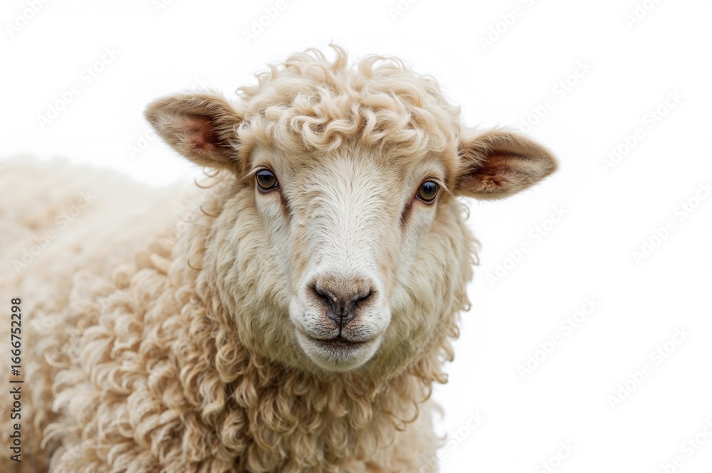 Adorable fluffy sheep against a plain white backdrop Adorable fluffy sheep against a plain white backdrop