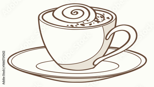 Hand Drawn Coffee Cup with Swirl of Cream on Saucer