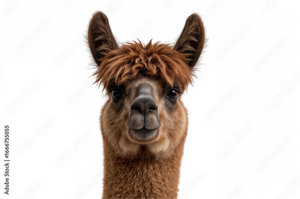 Obraz premium Isolated dark fawn alpaca on a white background