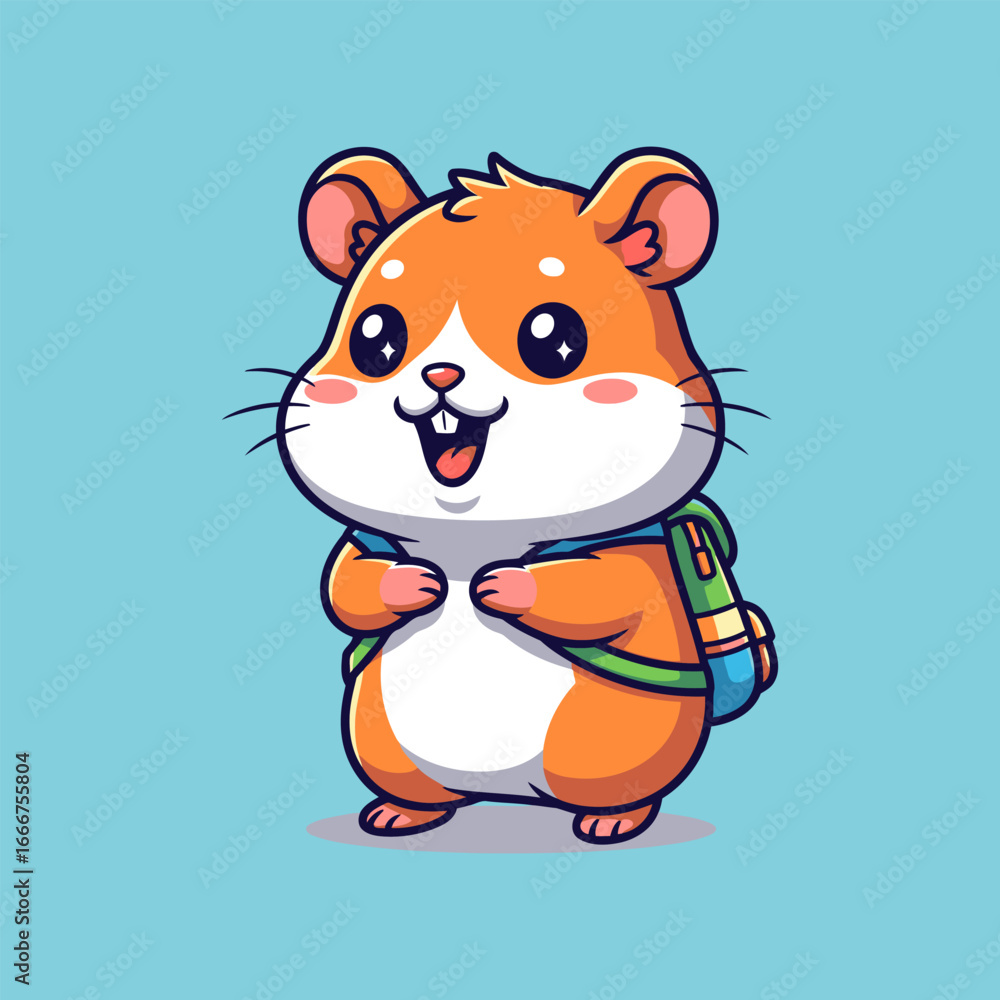 Naklejka premium Cute Cartoon Hamster Ready for School with Backpack