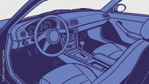 Interior view of a car's dashboard and seats car interior
