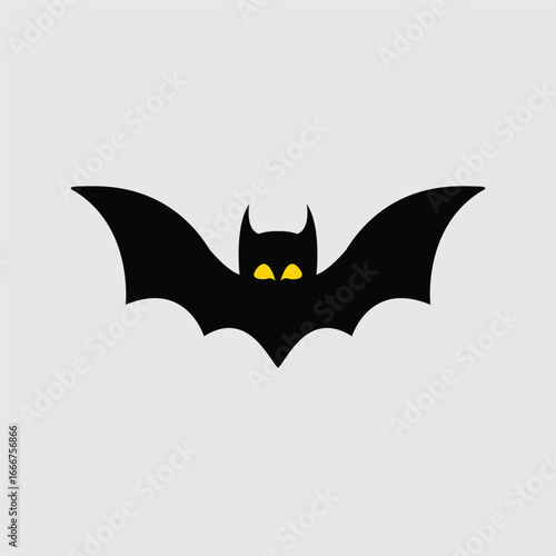 Nocturnal silhouette: A graphic depiction of a bat soaring with outspread wings, its presence exudes a sense of night, mystery, and darkness. 