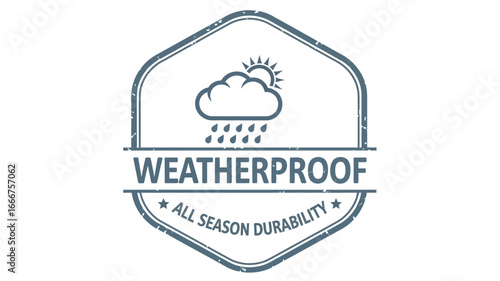 Graphic emblem illustrating comprehensive weather resistance and robust, all-season durability for outdoor product design and reliable performance