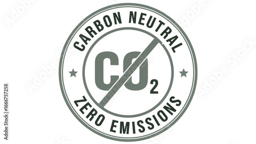 Stylized graphic emblem advocating for carbon neutral practices and zero emissions, representing environmental consciousness and sustainable development goals