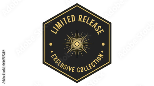 Elegant and exclusive hexagonal gold and black badge with a radiant sunburst motif, perfect for signifying a special limited release collection or premium product branding