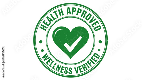 Premium certification emblem for health and wellness products, signifying quality and trusted healthy lifestyle choices with a green heart and checkmark