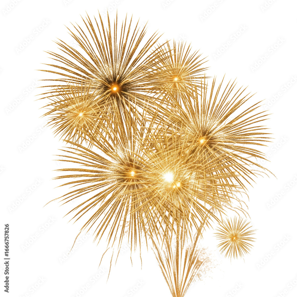 Fototapeta premium Golden fireworks isolated on white or transparent background