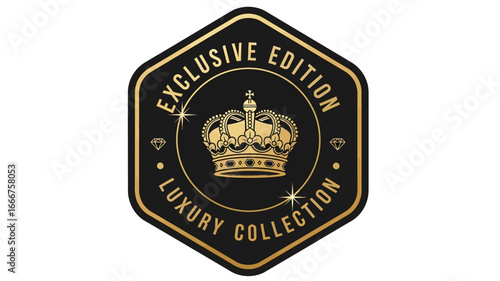 Artistic illustration of a regal golden crown centered on a dark, geometric emblem, embodying prestige, high value, and a distinguished mark of excellence for premium brand identity applications
