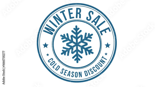 Creative vector illustration of a round emblem for winter promotions, showcasing a snowflake symbol and clear messaging about seasonal price reductions