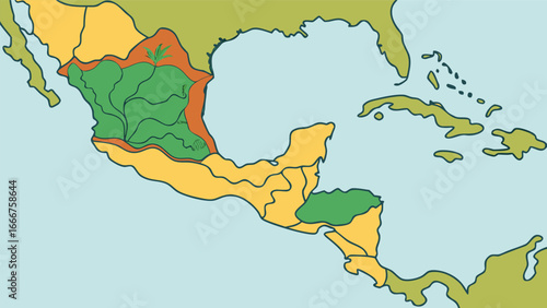 Map of Mexico and Central America with regions highlighted