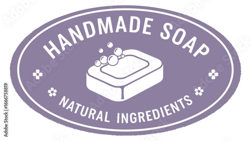 Elegant vector illustration of a natural bar soap label with delicate bubbles and decorative elements, ideal for artisanal personal care product branding
