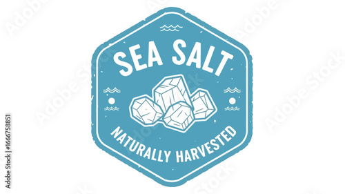 Stylized graphic badge illustration of natural sea salt crystals, emphasizing its pure and naturally harvested origin with a clean, modern design