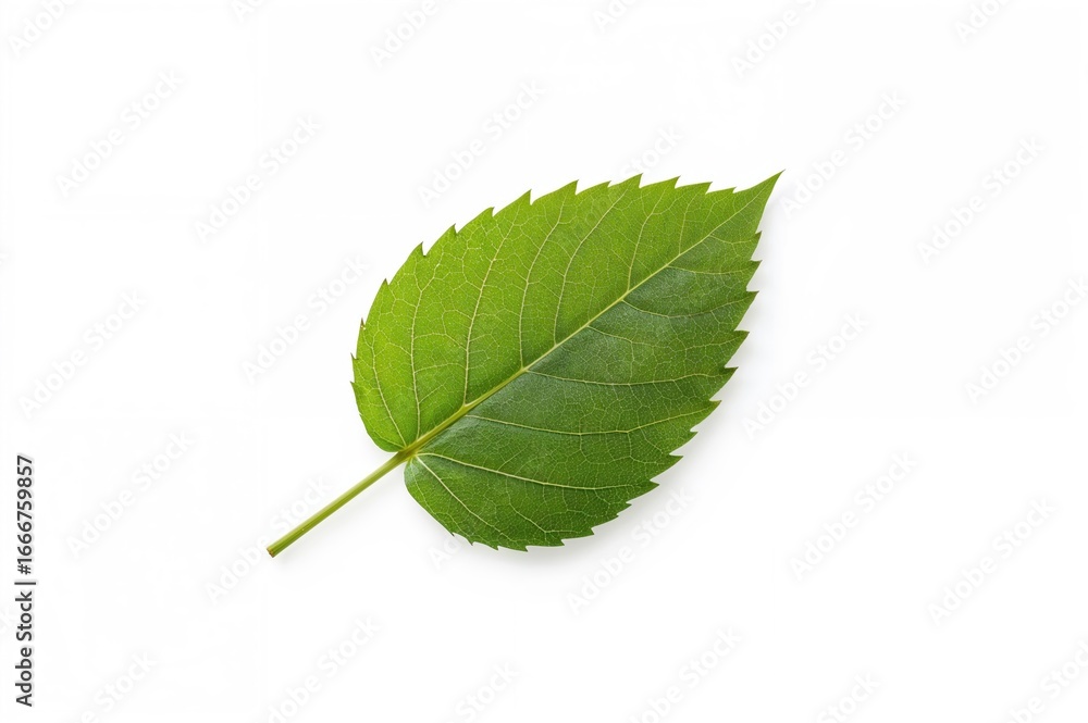 Fototapeta premium Single corn leaf on a plain white backdrop with clipping path and sharp focus.