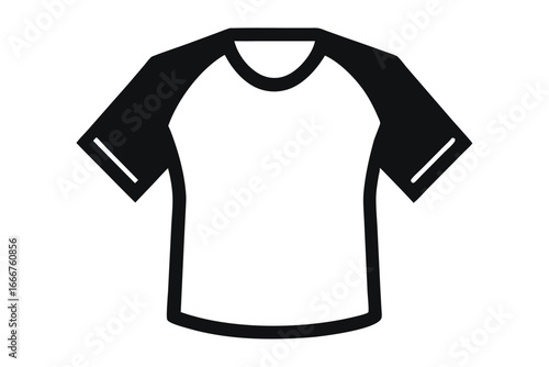 Minimalist Raglan TShirt Outline Illustration, Solid Black Sleeves and Body Graphic