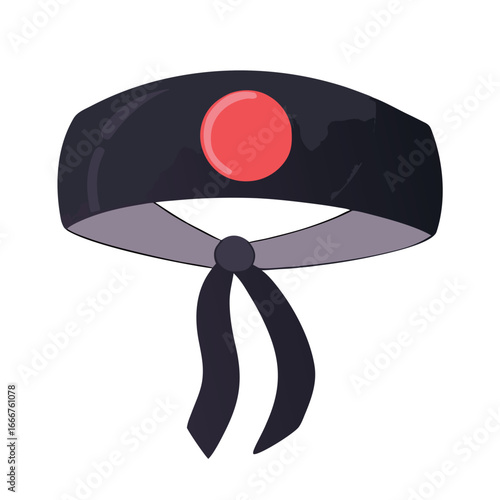 Black headband with red circle and dangling ties accessory apparel