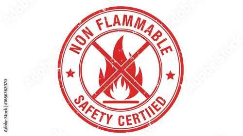 Red Circular Non-Flammable Safety Certified Grunge Seal Essential Graphic Artwork for Hazard Warnings and Regulatory Product Compliance