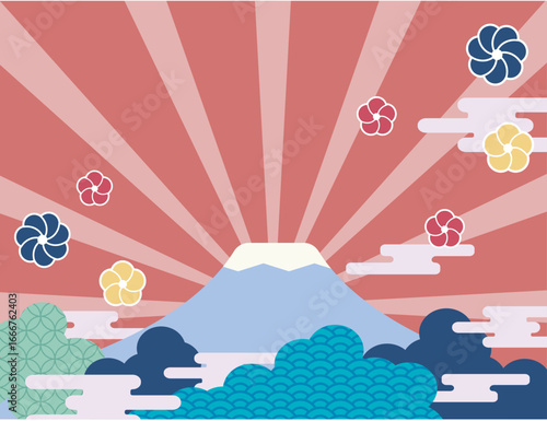 富士山と和柄
