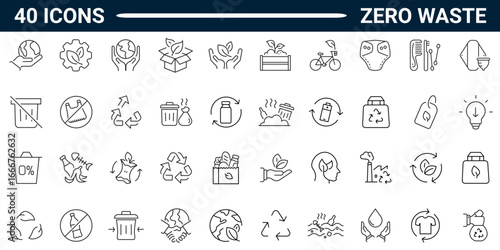 Zero Waste line icons set. Pictograms and infographics for mobile apps and web. editable stroke. full vector.