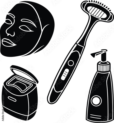 Skincare routine tools face mask cleanser and tongue scraper