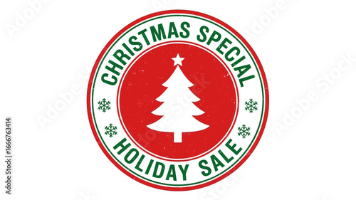 Festive holiday season promotional sticker featuring a classic fir tree icon, ideal for announcing seasonal sales and special limited-time offers