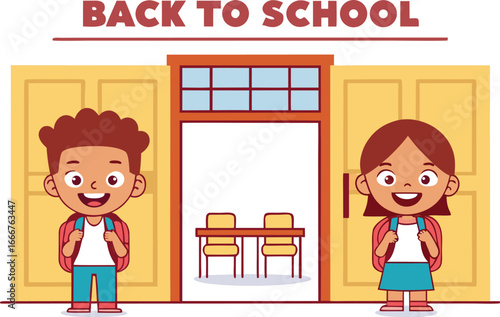 Happy diverse children ready for back to school adventure