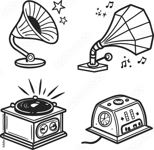 Vintage music players and audio devices collection