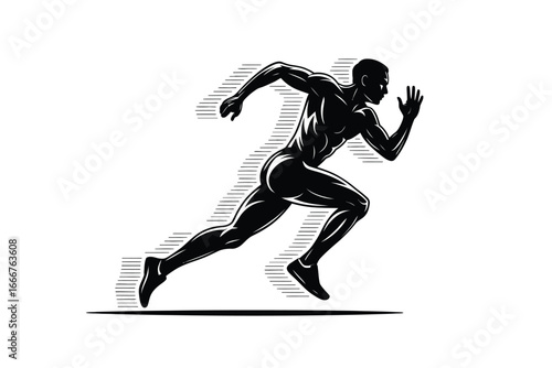 Silhouette of a muscular man running fast, , showcasing speed, power, and athleticism in a dynamic vector illustration