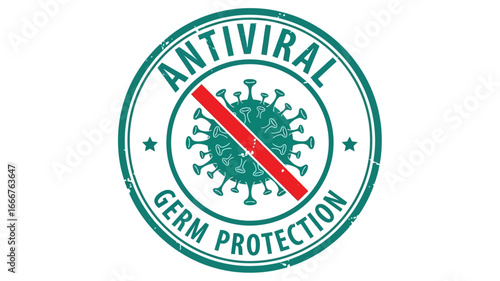 Distinctive circular emblem symbolizing comprehensive antiviral and germ protection, featuring a stark red cross over a virus icon, conveying safety and health awareness