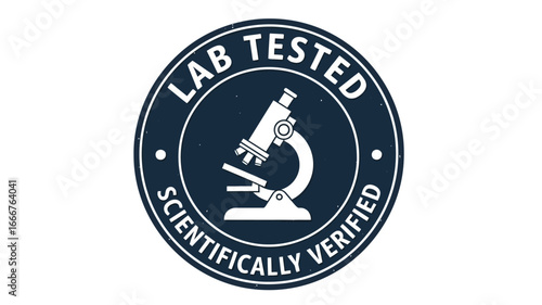 Modern circular badge featuring a microscope icon, signifying products that have undergone rigorous lab testing and are scientifically verified for quality, safety, and reliability standards