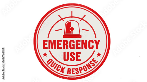 Vibrant red circular emergency use warning label or sticker, symbolizing rapid intervention and urgent action for critical situations and immediate assistance