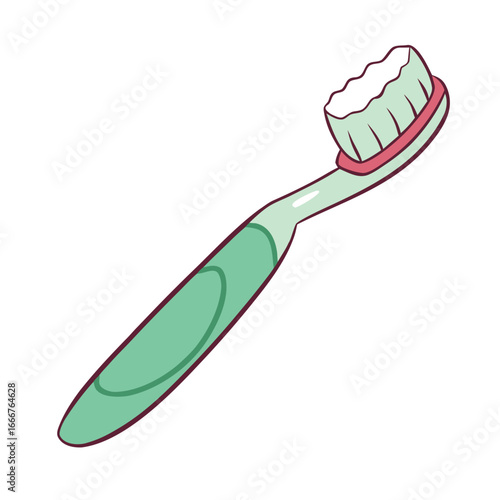 Green toothbrush with toothpaste hygiene cleaning