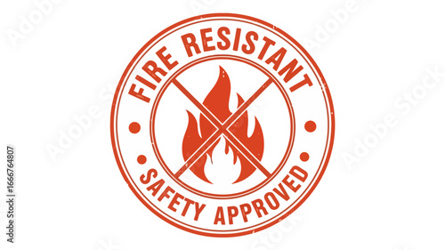 Official fire resistant and safety approved circular stamp, symbolizing robust protection, compliance with safety standards, and hazard prevention endorsement