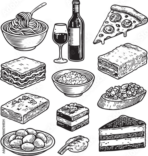 italian food hand-drawn